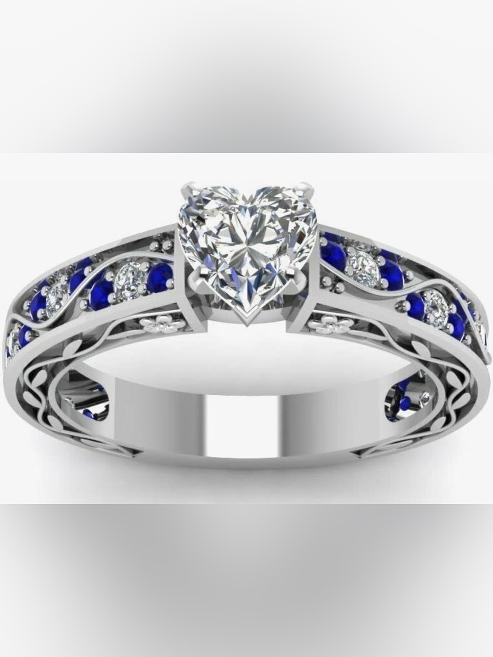 Heart-Cut White and Blue Stone Ladies Ring